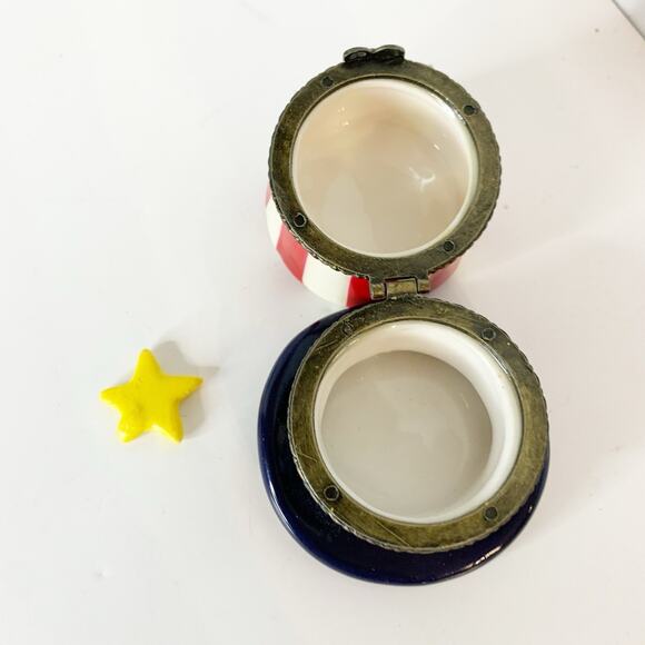 Patriotic American Uncle Sam Hat Hinged Lid Trinket Box with Star Trinket - Picture 3 of 6